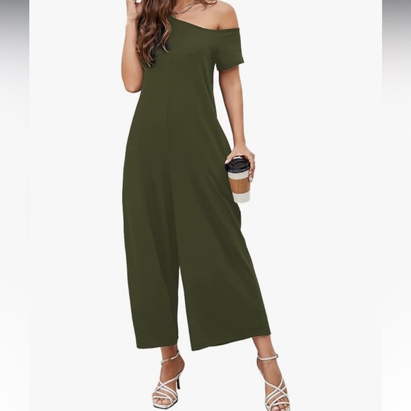Off the Shoulder Olive Green Knit Jumpsuit - As Comfortable as Your Favorite Tee - Picture 5 of 5